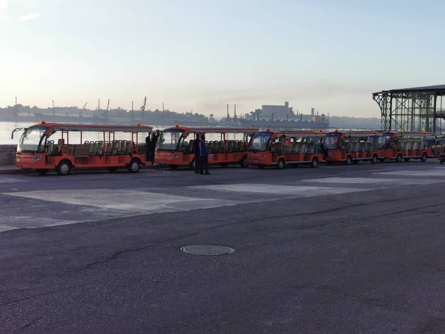 Cubatram Large Group Trams at the Havana port
