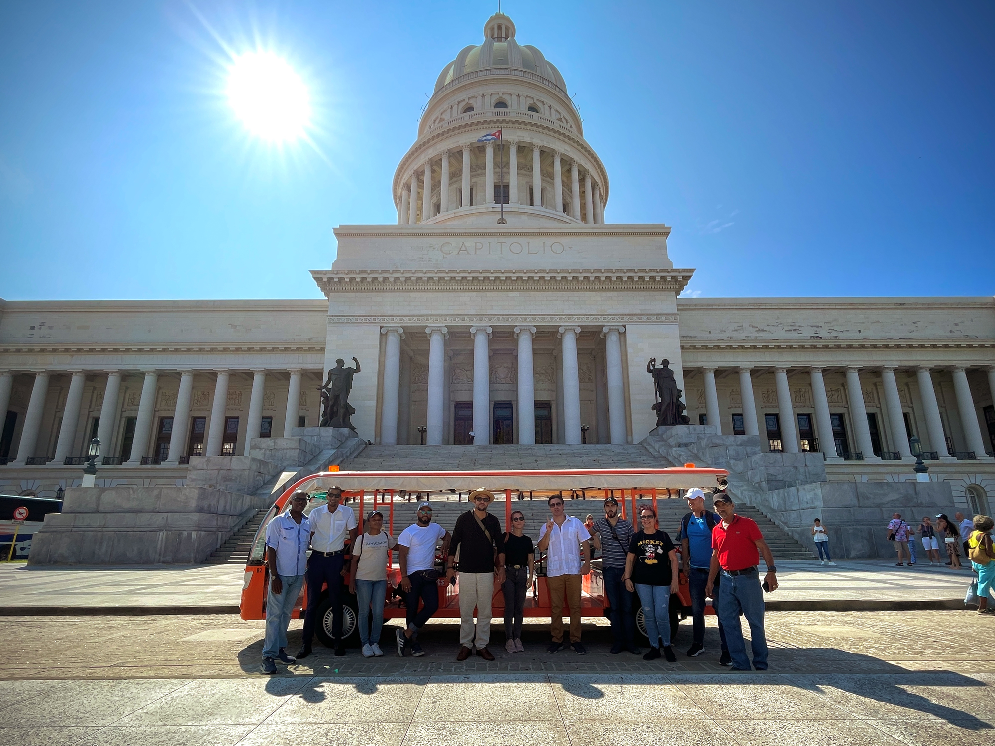 Cubatram team and guests at El Capitolio, Havana